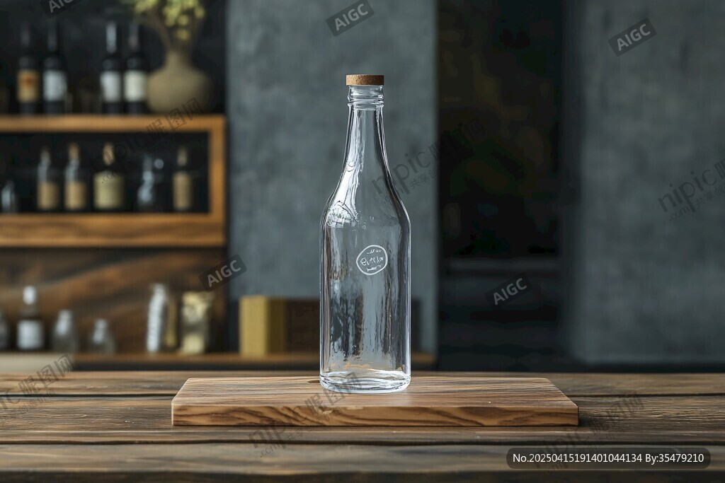 木臺(tái)上的透明玻璃空瓶