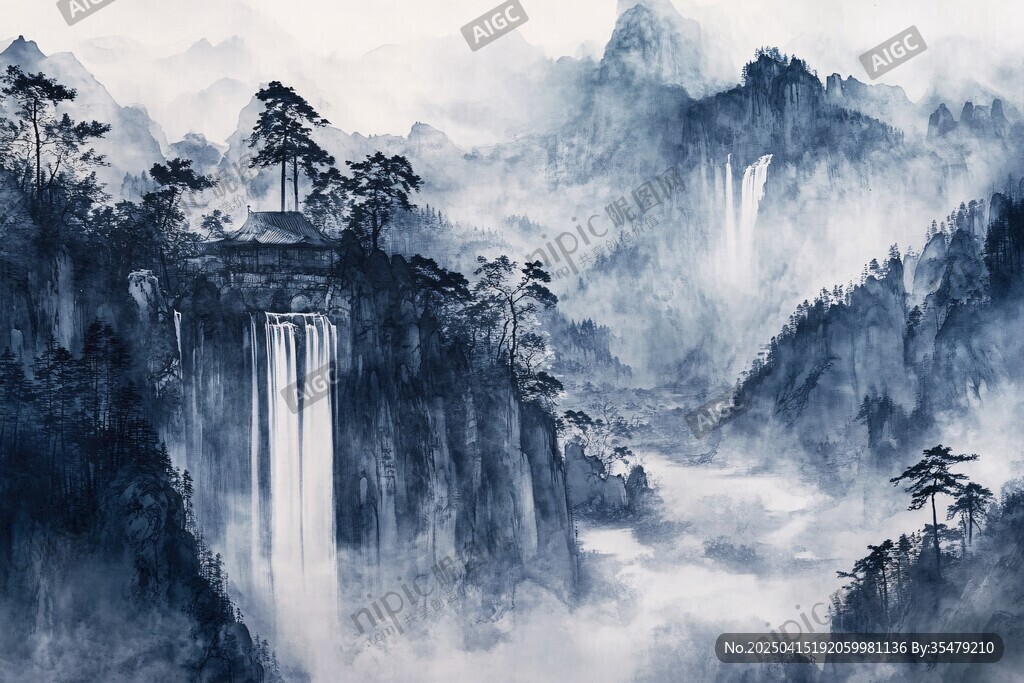 水墨山水間的詩意自然景