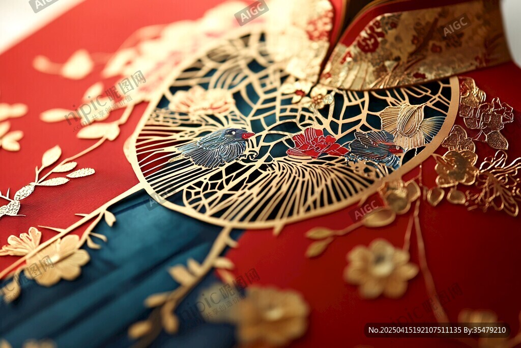 中式嫁衣上的精美花鳥(niǎo)刺繡