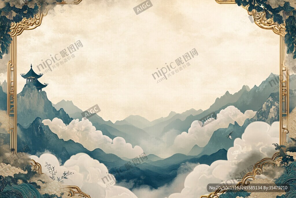中式山水意境古風插畫