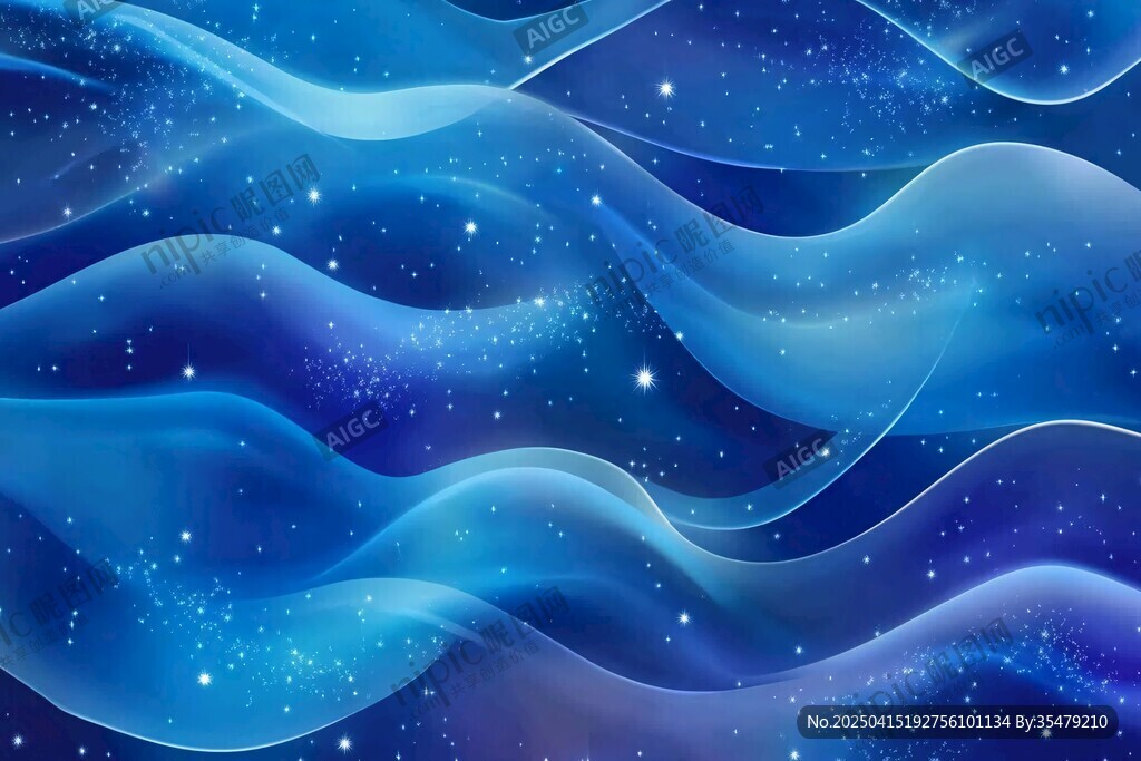 夢幻藍色星空波浪背景圖