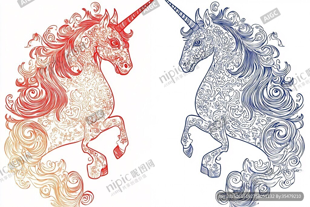 雙色夢幻獨角獸圖案設計