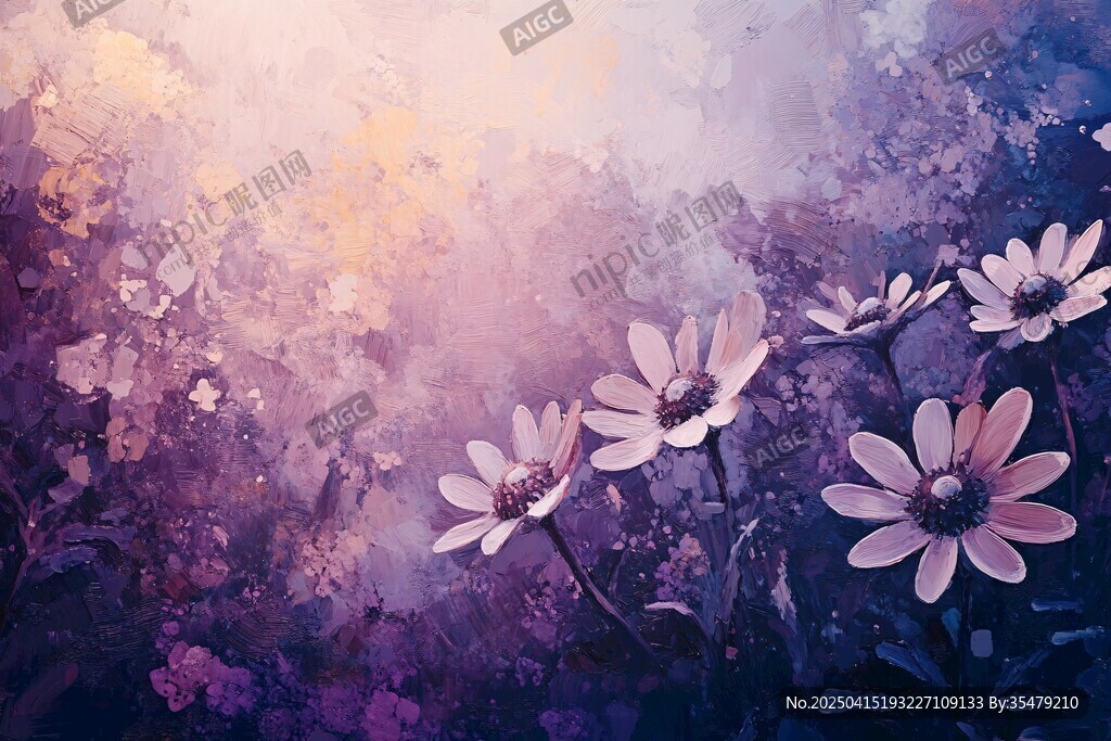 夢幻紫色花卉水彩背景圖