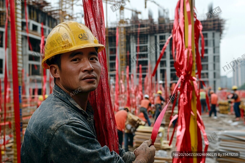 建筑工人專注施工現(xiàn)場(chǎng)
