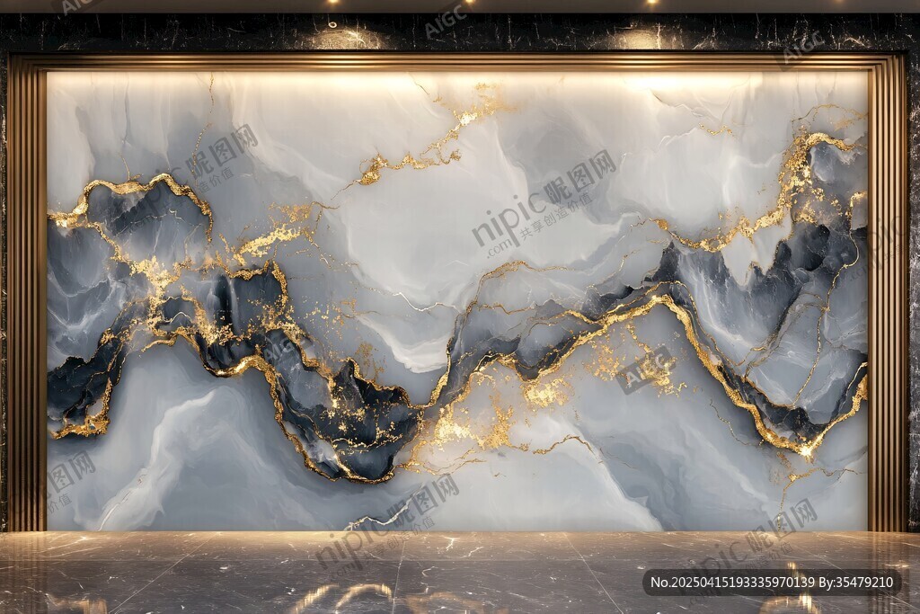 水墨金紋大理石藝術(shù)背景墻