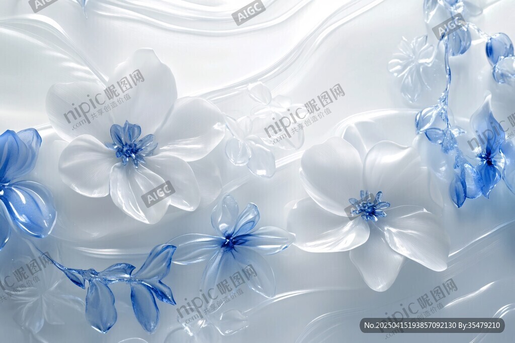 藍(lán)白花朵的夢幻紋理世界