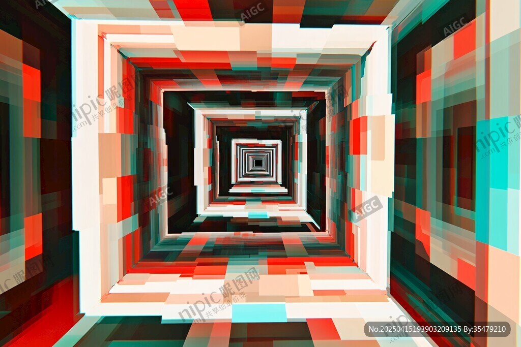 幾何方塊構成的立體空間隧道