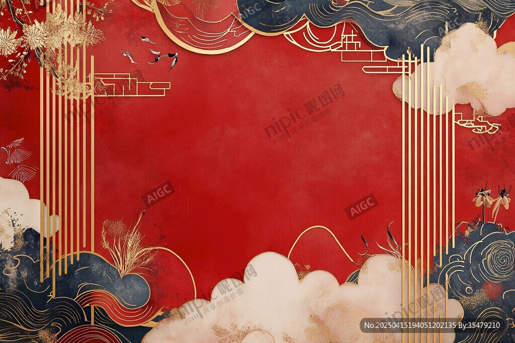 中式紅金云紋國風(fēng)背景圖