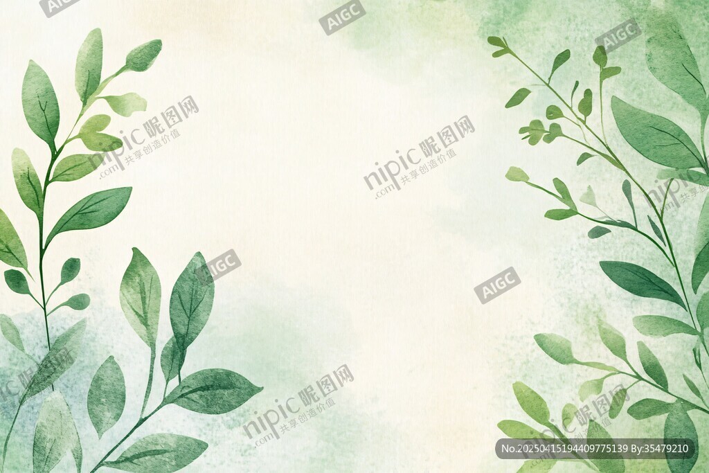 清新綠葉水彩背景圖