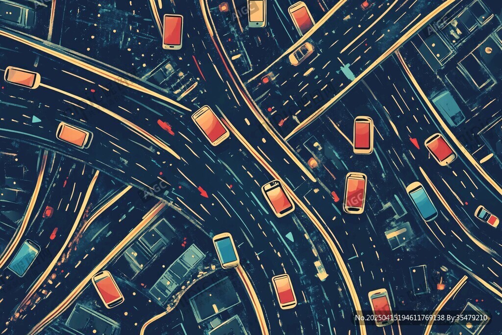 城市交通夜景插畫
