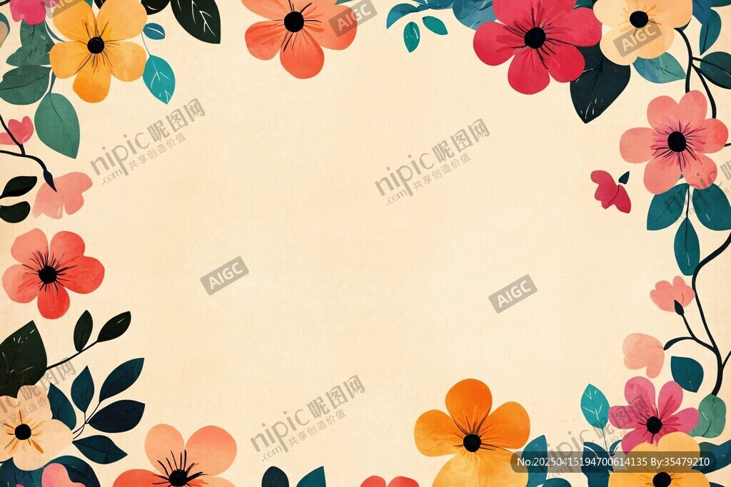 花卉環(huán)繞的空白背景圖