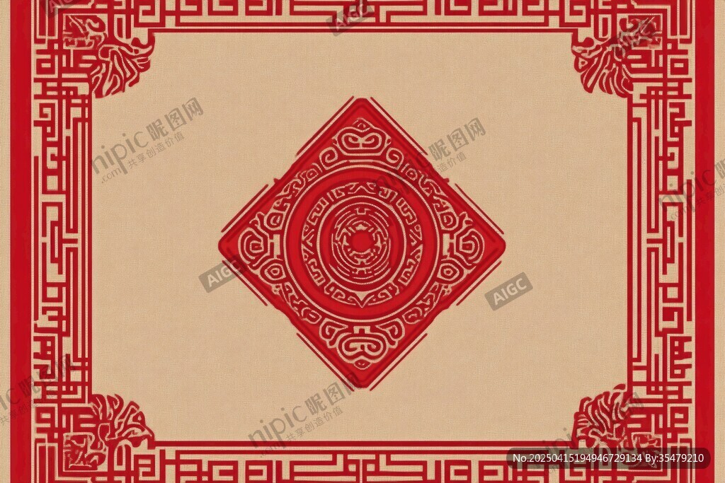 中式傳統(tǒng)紅色花紋邊框圖案