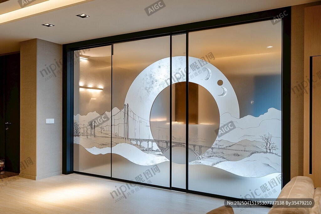 中式藝術(shù)玻璃隔斷客廳美景