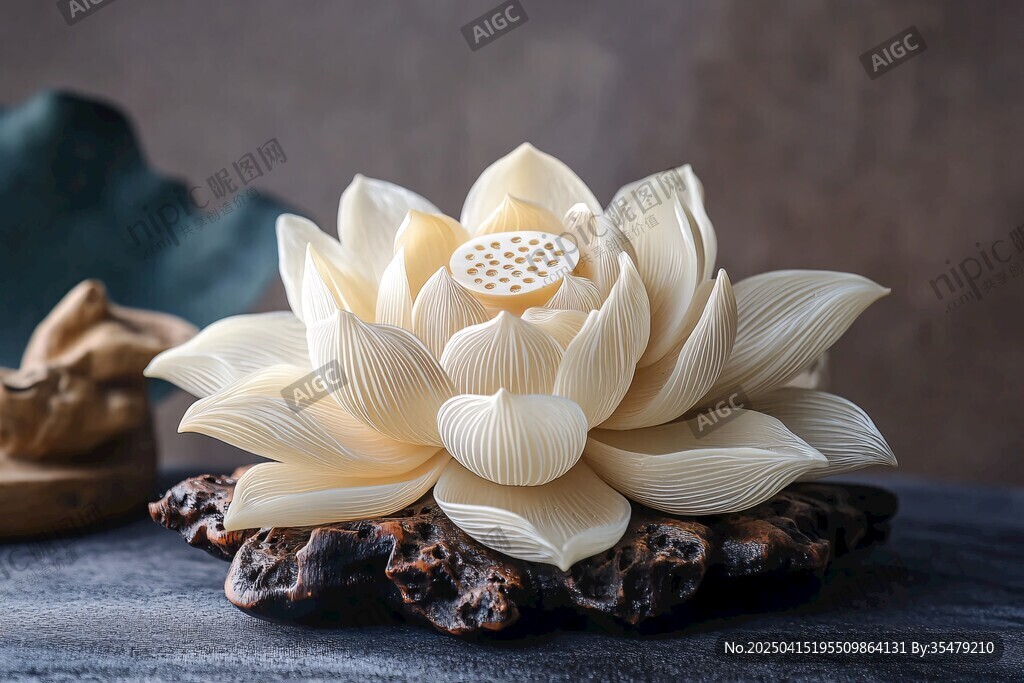 象牙果雕刻蓮花擺件