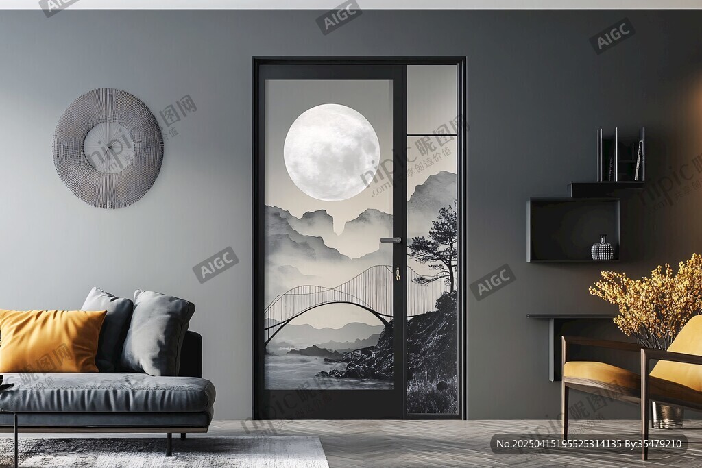 中式風(fēng)格玻璃門室內(nèi)場景