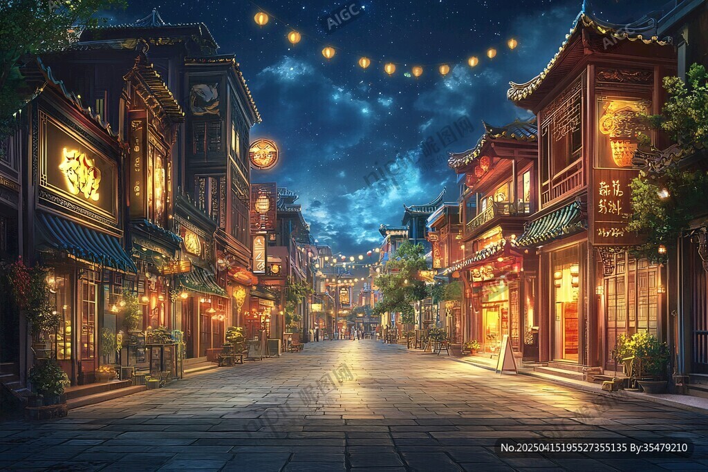 古風(fēng)夜景街道 燈火闌珊處