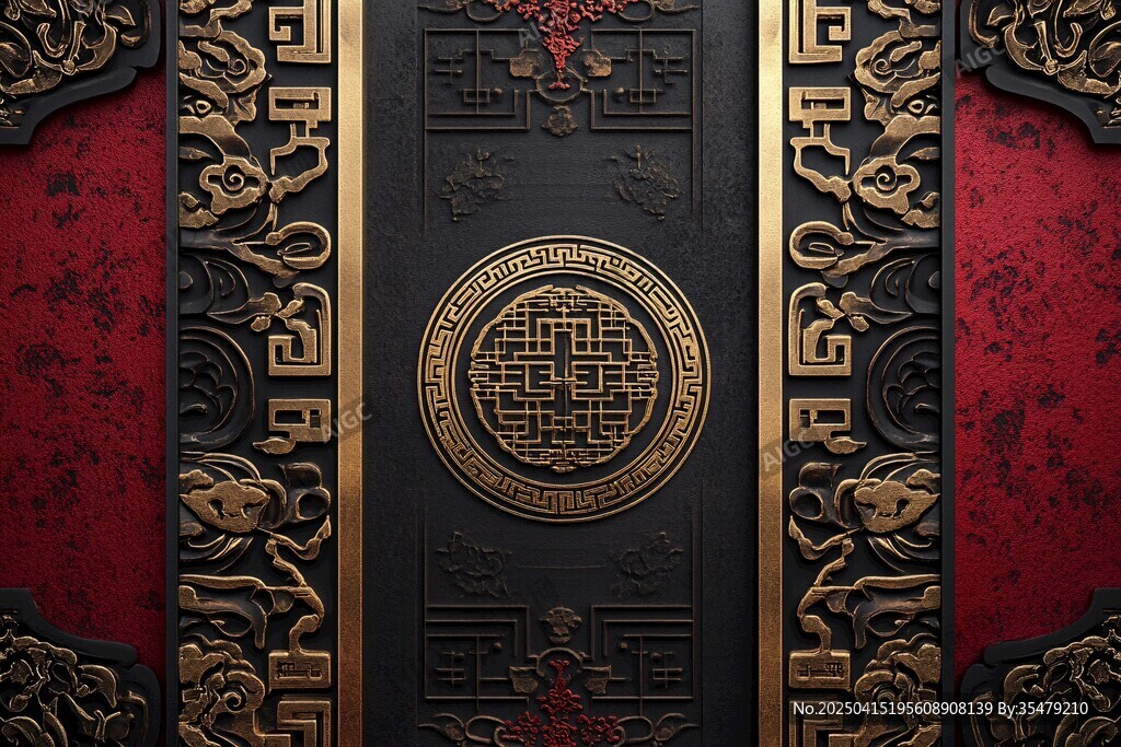 中式古典奢華門飾背景圖