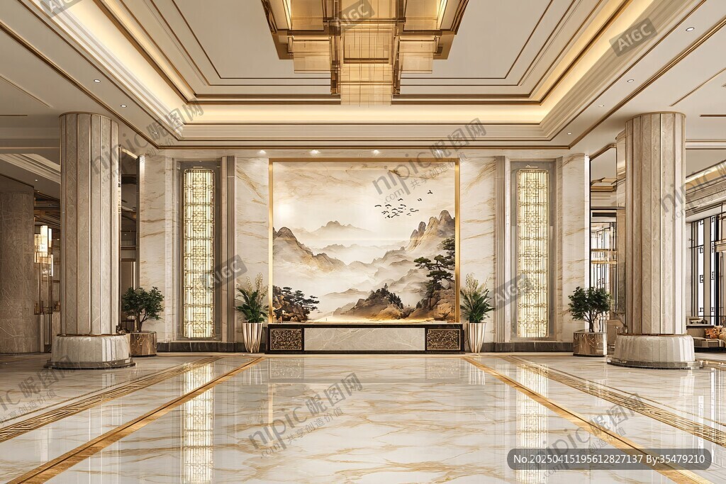 豪華中式風(fēng)格大堂室內(nèi)設(shè)計