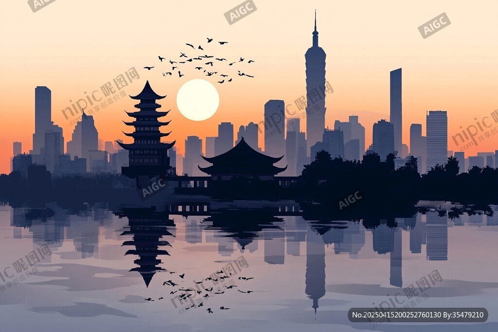 夕陽下的城市與古典建筑景觀
