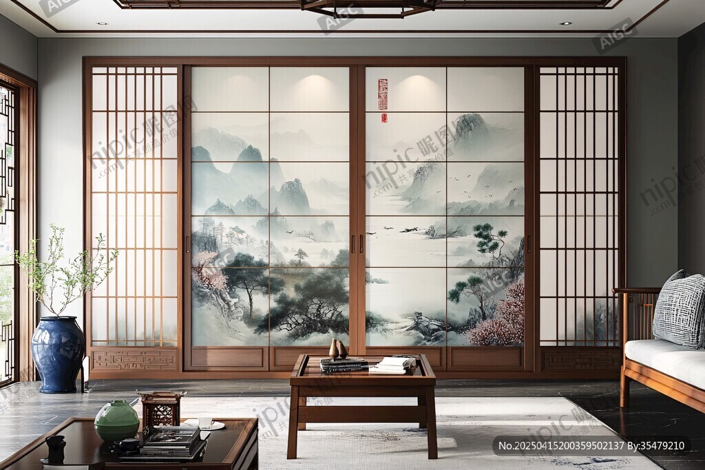 中式客廳 雅致山水屏風(fēng)裝飾