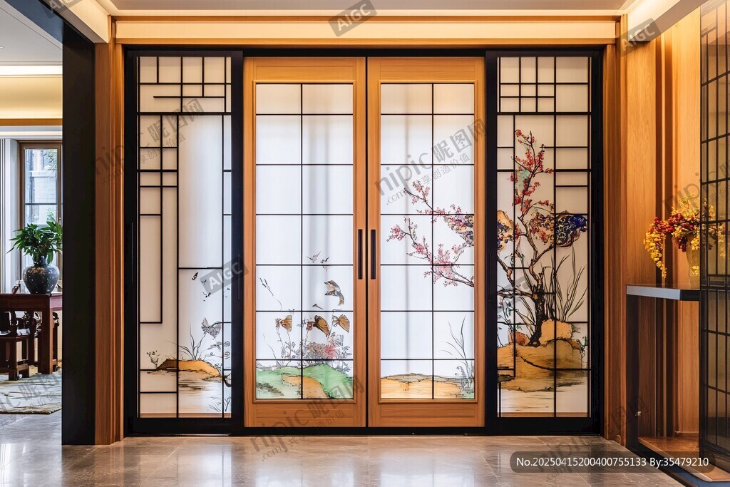 中式典雅雙開玻璃藝術(shù)門