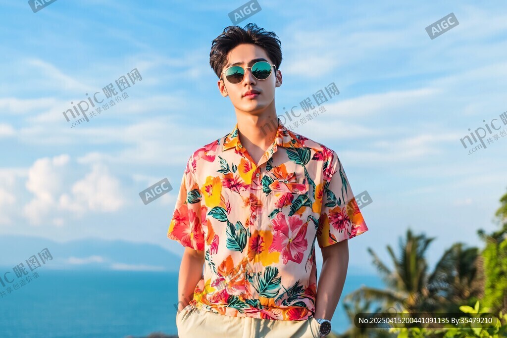 海邊花襯衫型男時(shí)尚風(fēng)采