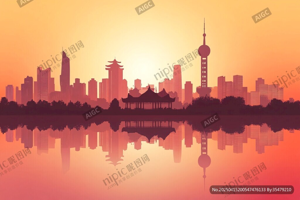 上海城市天際線日落美景
