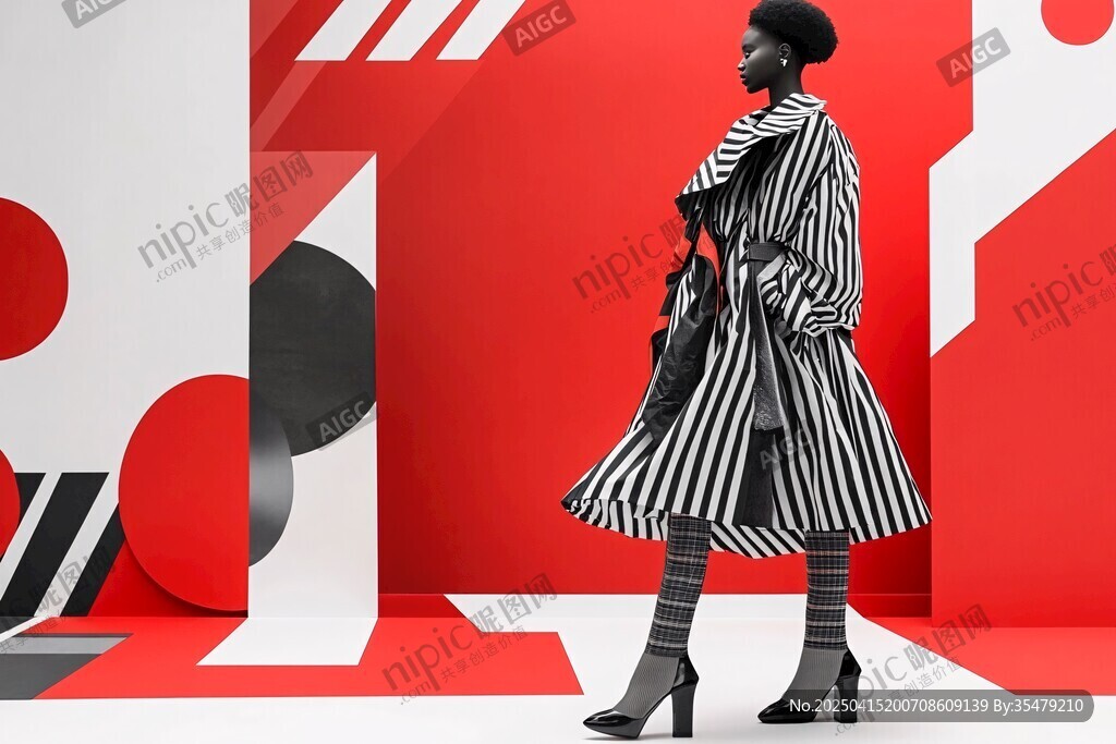 时尚模特身着条纹装走秀 时尚模特身着条纹装走秀