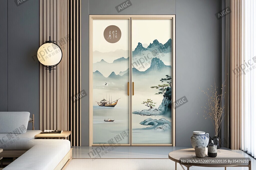 中式山水推拉門室內(nèi)景致