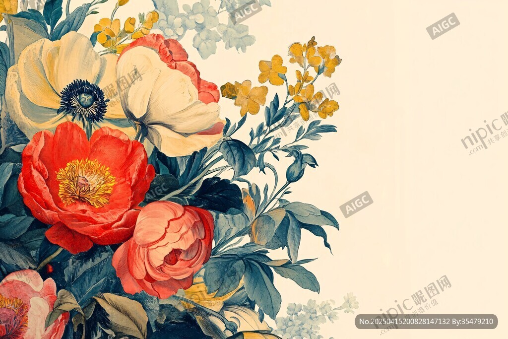 復(fù)古風(fēng)花卉插畫