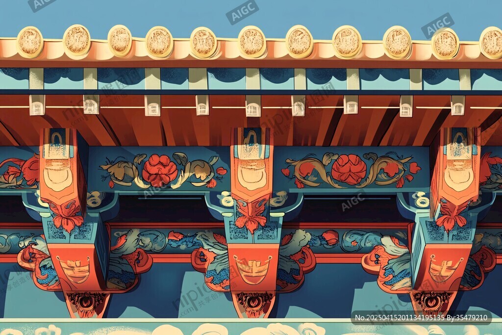 中式古建筑精美彩繪屋檐
