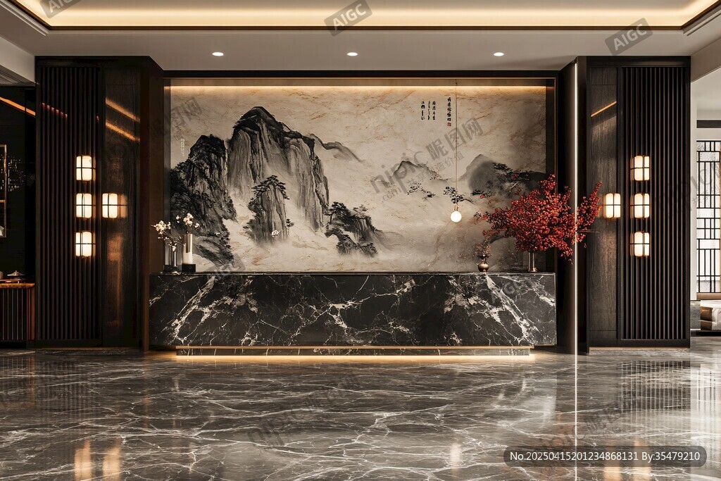 中式大氣前臺(tái)接待廳場(chǎng)景