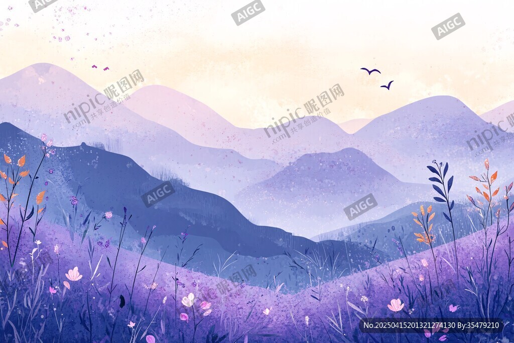 紫色山間花海夢幻風(fēng)景
