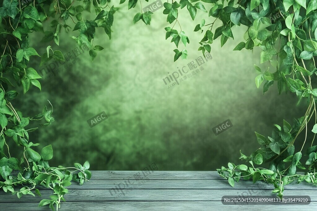 綠葉環(huán)繞的木質場景