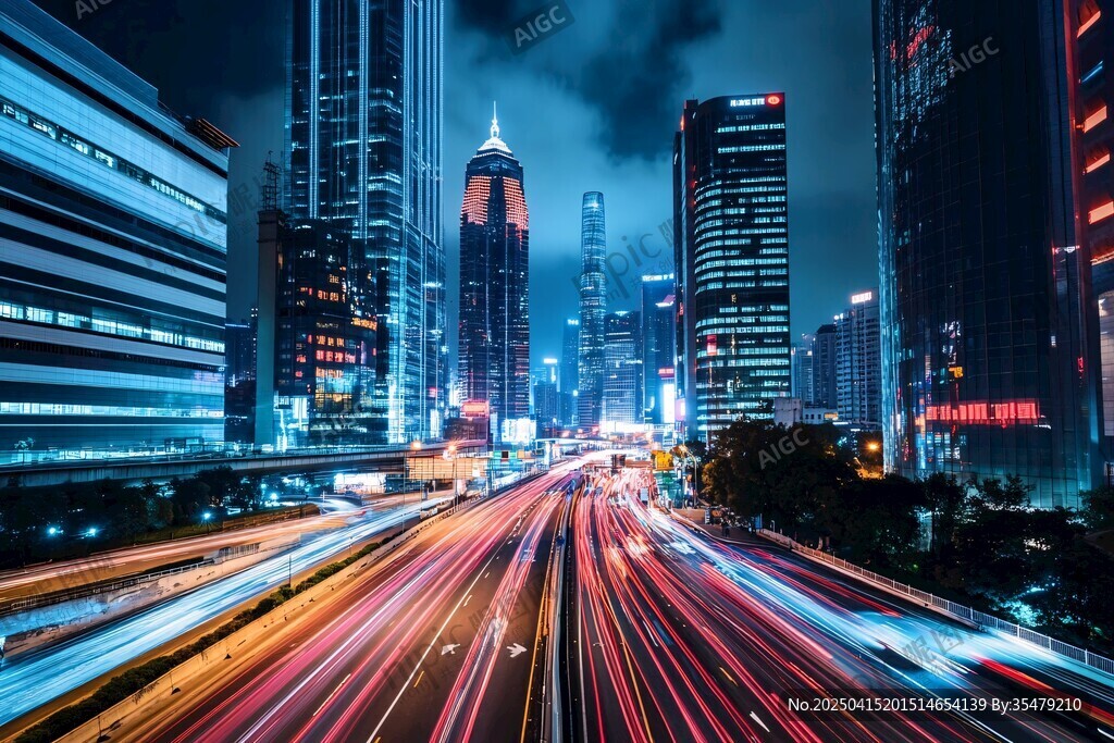 都市夜景車流繁華景象