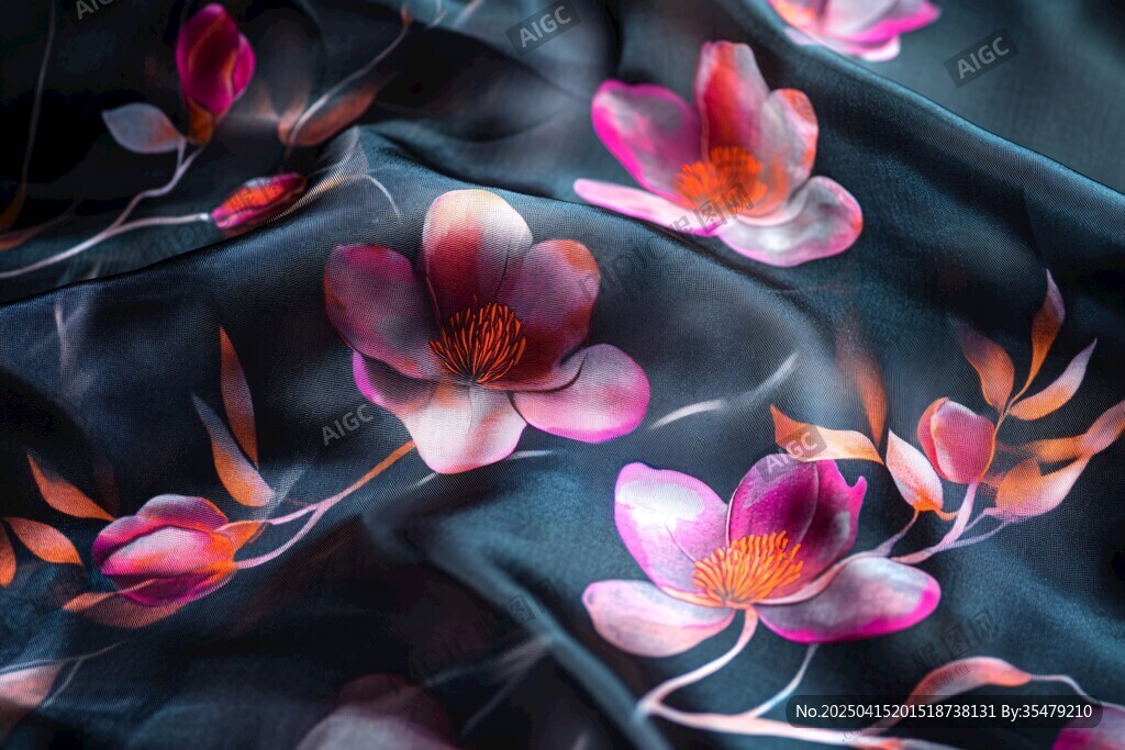 墨底繁花絲綢面料