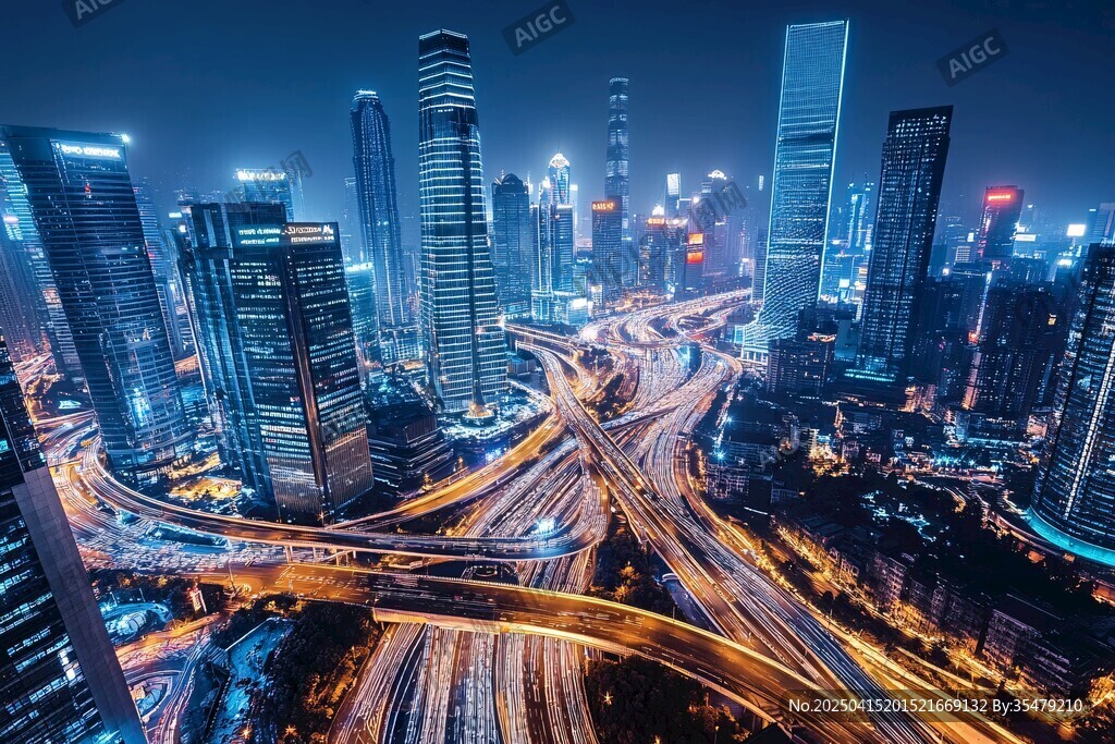 都市夜景繁華交通景象