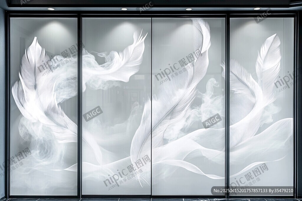 夢(mèng)幻白色羽毛藝術(shù)玻璃移門