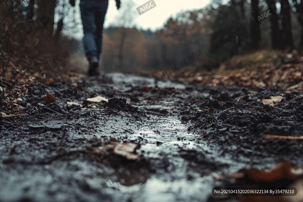 雨中漫步林間小徑