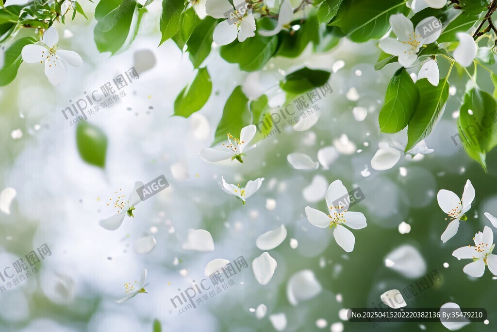 春日白花紛飛唯美景象