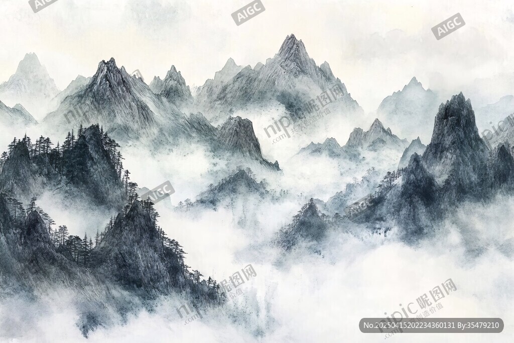 水墨群山間 云霧繞峰巒