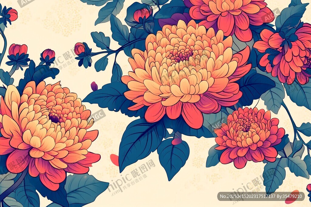 絢麗菊花插畫