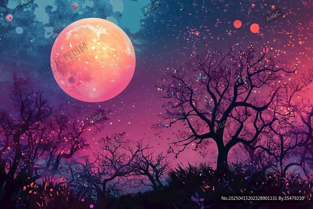 夢(mèng)幻月夜下的靜謐樹林