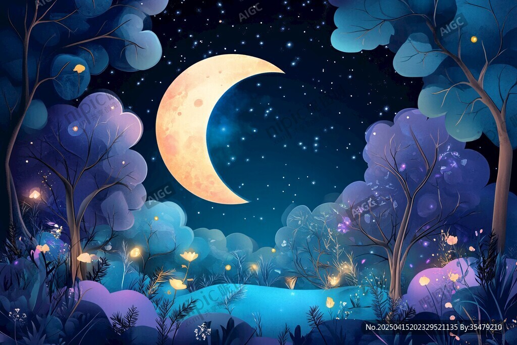 月夜森林中的夢(mèng)幻螢火蟲