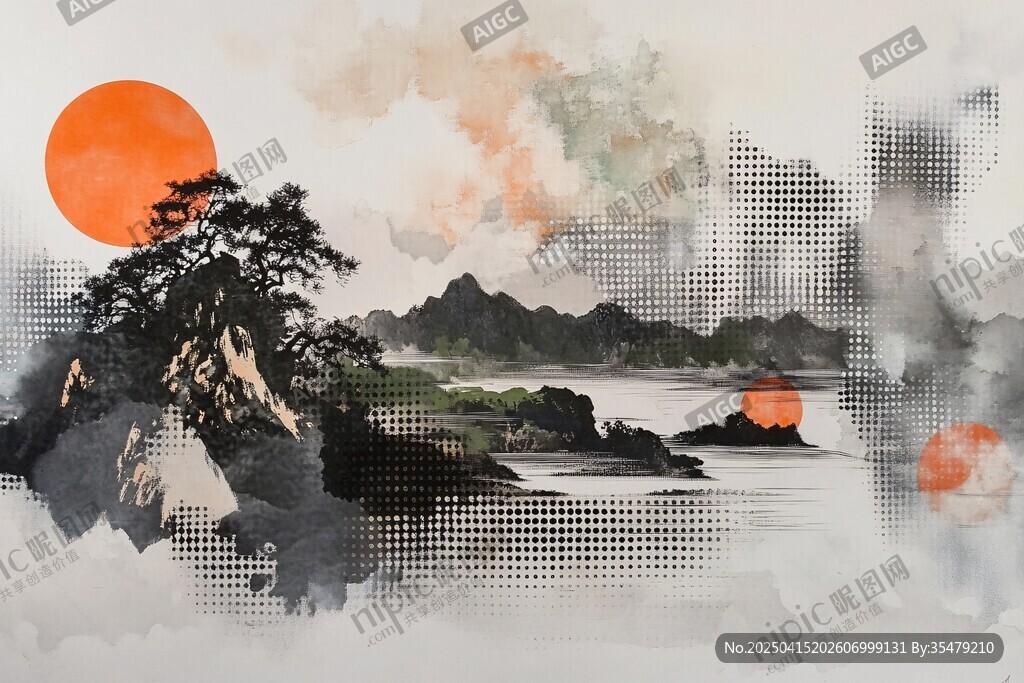 水墨山水間的日出盛景