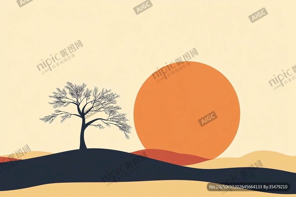 夕陽下的孤樹風(fēng)景