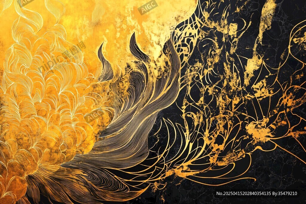 金色火焰抽象藝術(shù)畫作
