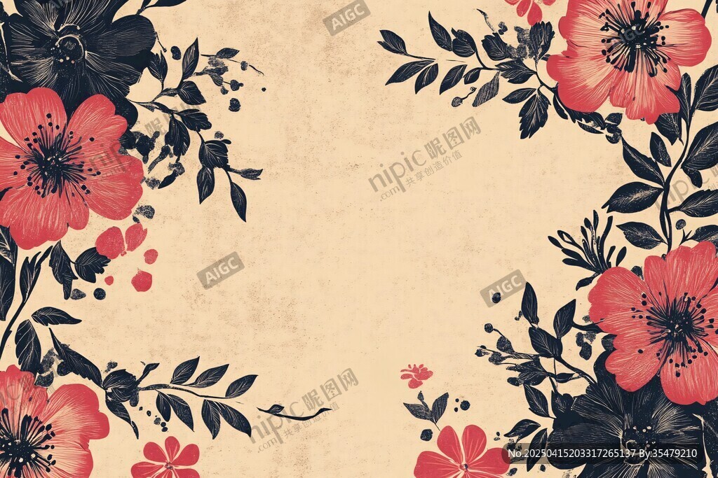 復(fù)古花卉邊框背景圖