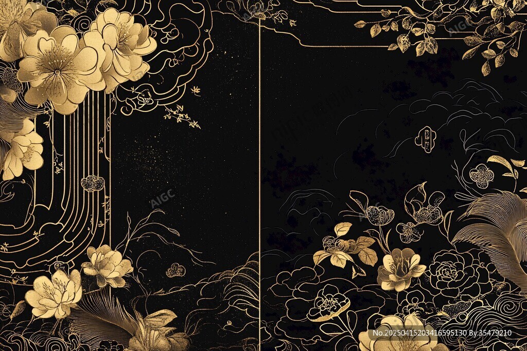 黑金花卉中式華麗背景圖