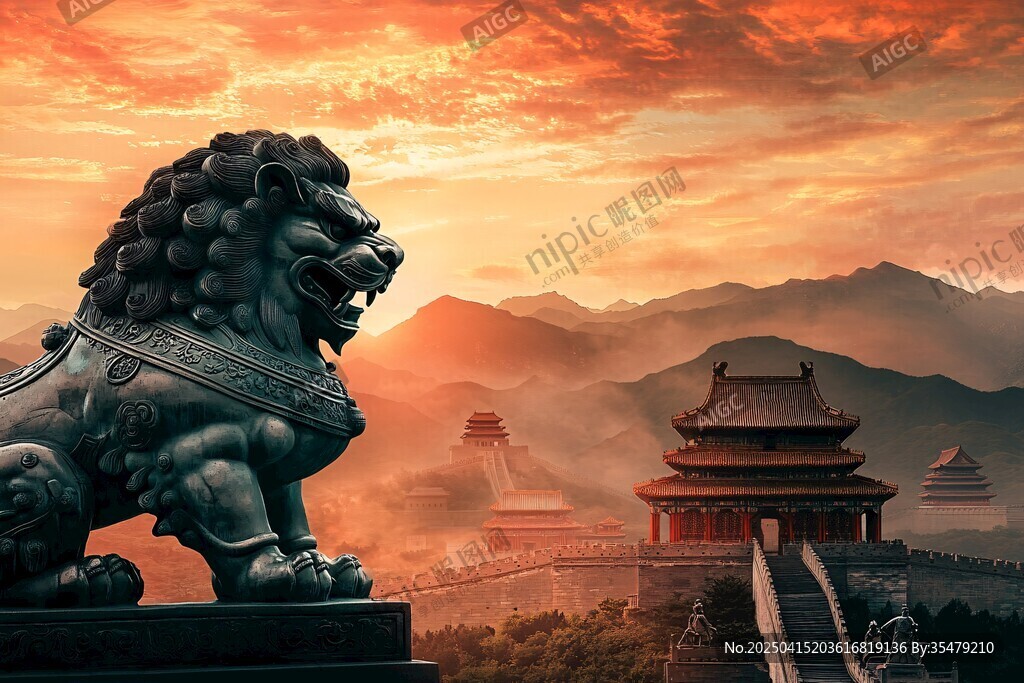 故宮瑞獸伴壯麗晚霞